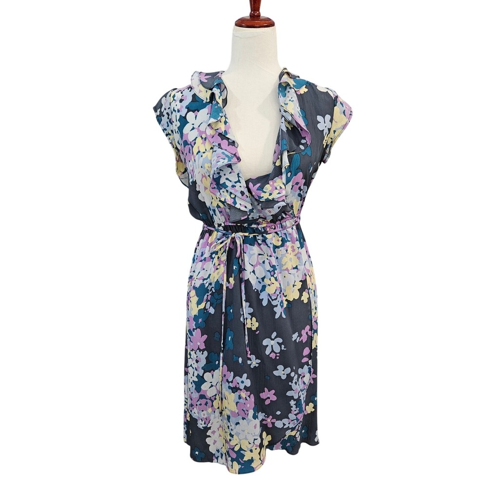 Tucker Silk Floral Ruffle Wrap‎ Dress Womens Small Feminine Coquette